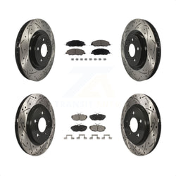 Front Rear Coated Drilled Slotted Disc Brake Rotors And Ceramic Pads Kit For Ford Mustang KDC-100359