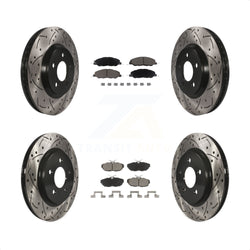 Front Rear Coated Drilled Slotted Disc Brake Rotors And Ceramic Pads Kit For Ford Mustang KDC-100360