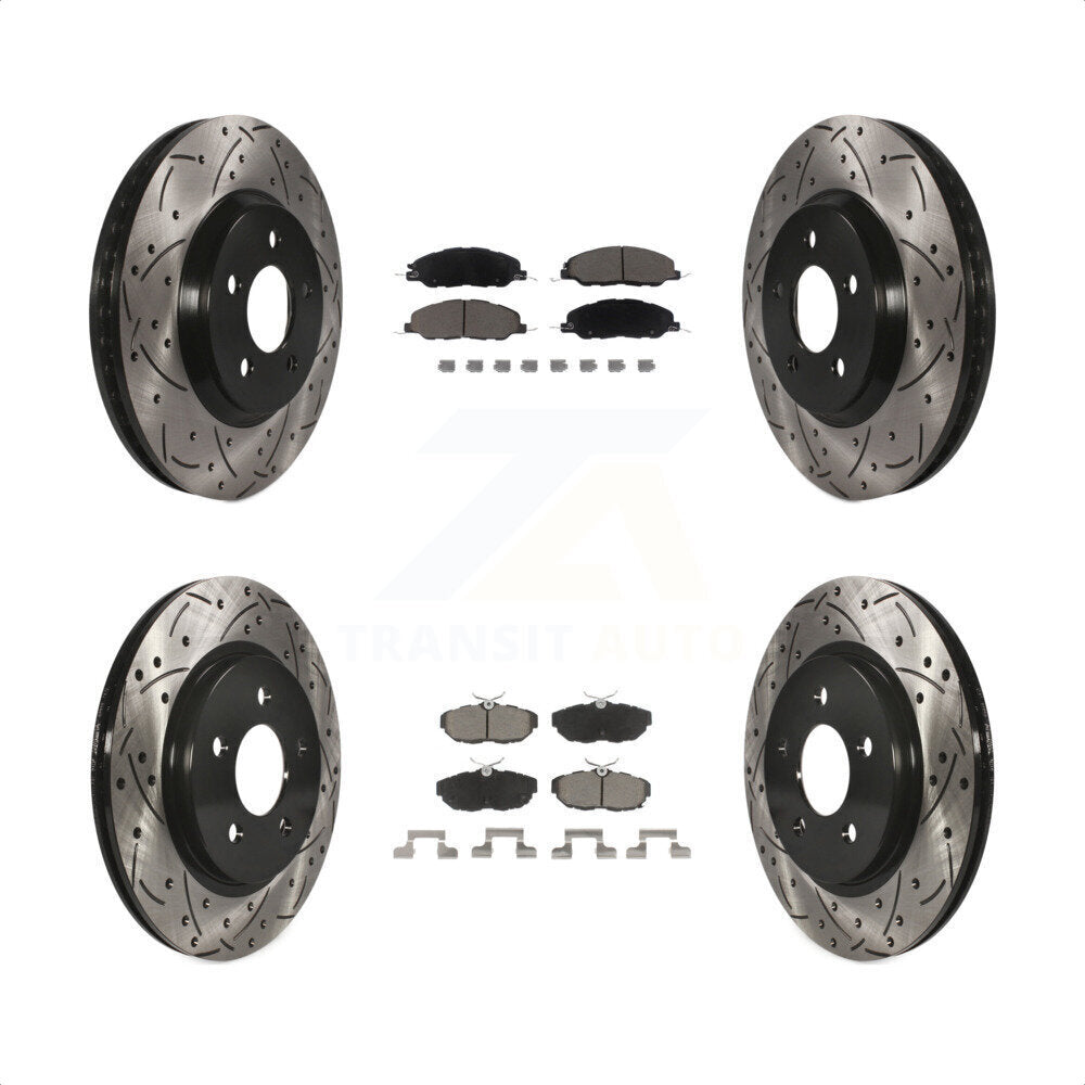 Front Rear Coated Drilled Slotted Disc Brake Rotors And Ceramic Pads Kit For Ford Mustang KDC-100360 by Transit Auto