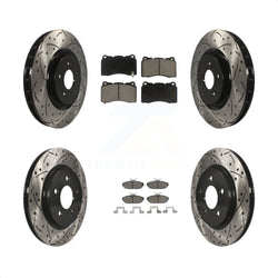 Front Rear Coated Drilled Slotted Disc Brake Rotors And Ceramic Pads Kit For Ford Mustang KDC-100362