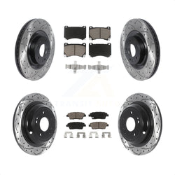 Front Rear Coated Drilled Slotted Disc Brake Rotors And Ceramic Pads Kit For 2012-2014 Hyundai Genesis 5.0L KDC-100370