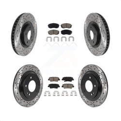 Front Rear Coated Drilled Slotted Disc Brake Rotors And Ceramic Pads Kit For 2016 Hyundai Sonata GAS engine With Power Operated Parking KDC-100378