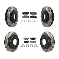 Front Rear Coated Drilled Slotted Disc Brake Rotors And Ceramic Pads Kit For Hyundai Veloster Kia Forte Koup KDC-100380