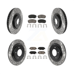 Front Rear Coated Drilled Slotted Disc Brake Rotors And Ceramic Pads Kit For 2015 Hyundai Sonata GAS engine With Power Operated Parking KDC-100384