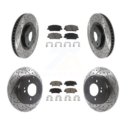 Front Rear Coated Drilled Slotted Disc Brake Rotors And Ceramic Pads Kit For Kia Optima 2.0L KDC-100389