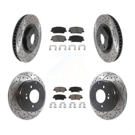 Front Rear Coated Drilled Slotted Disc Brake Rotors And Ceramic Pads Kit For Kia Optima 2.0L KDC-100389 by Transit Auto