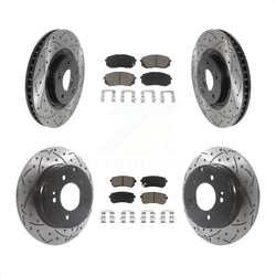 Front Rear Coated Drilled Slotted Disc Brake Rotors And Ceramic Pads Kit For Hyundai Tucson Kia Cadenza KDC-100393