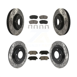 Front Rear Coated Drilled Slotted Disc Brake Rotors And Ceramic Pads Kit For 2016 Kia Soul EV From Chassis VIN #160921 KDC-100395