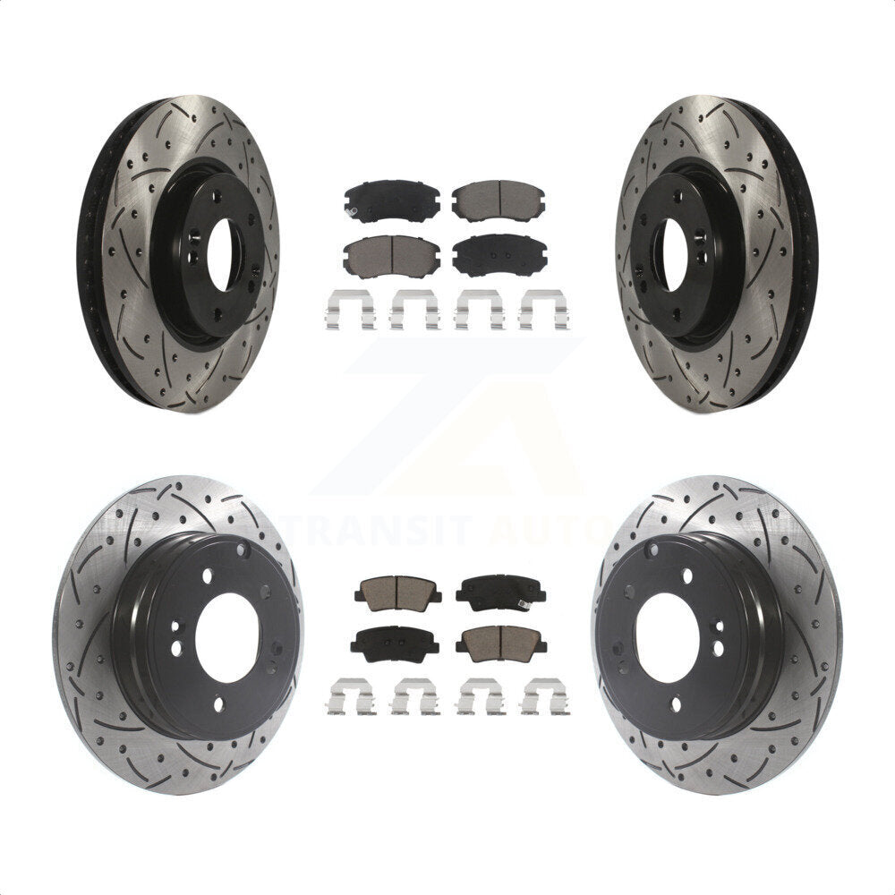 Front Rear Coated Drilled Slotted Disc Brake Rotors And Ceramic Pads Kit For Hyundai Sonata 3.3L KDC-100405 by Transit Auto