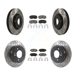 Front Rear Coated Drilled Slotted Disc Brake Rotors And Ceramic Pads Kit For Hyundai Sonata 3.3L KDC-100405