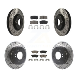 Front Rear Coated Drilled Slotted Disc Brake Rotors And Ceramic Pads Kit For Hyundai Sonata 3.3L KDC-100406