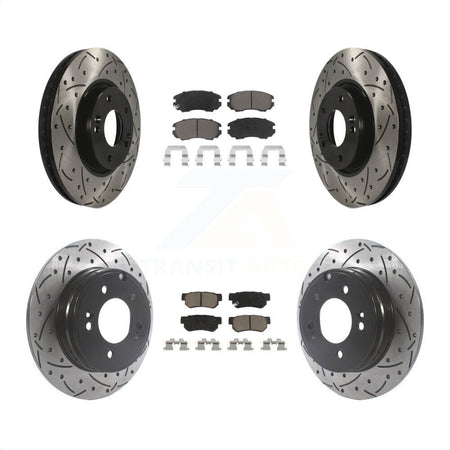 Front Rear Coated Drilled Slotted Disc Brake Rotors And Ceramic Pads Kit For Hyundai Sonata 3.3L KDC-100406 by Transit Auto