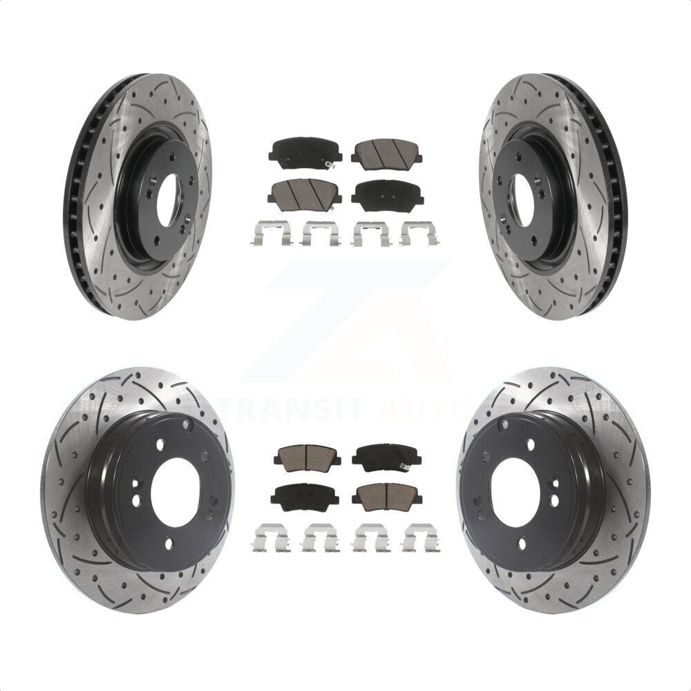 Front Rear Coated Drilled Slotted Disc Brake Rotors And Ceramic Pads Kit For Hyundai Azera KDC-100407 by Transit Auto