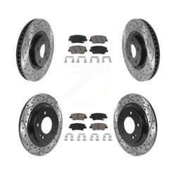 Front Rear Coated Drilled Slotted Disc Brake Rotors And Ceramic Pads Kit For 2016-2017 Hyundai Azera Limited KDC-100408