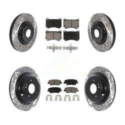 Front Rear Coated Drilled Slotted Disc Brake Rotors And Ceramic Pads Kit For Hyundai Genesis 4.6L KDC-100413