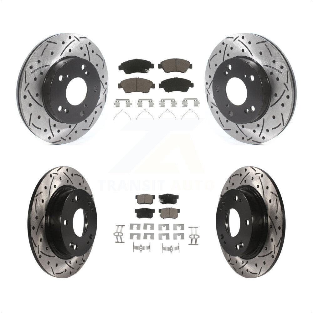 Front Rear Coated Drilled Slotted Disc Brake Rotors And Ceramic Pads Kit For Honda Civic KDC-100422 by Transit Auto