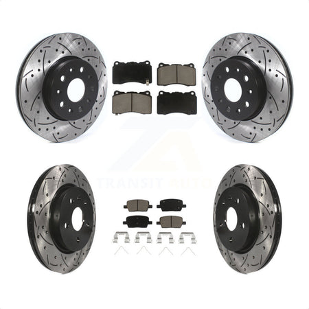 Front Rear Coated Drilled Slotted Disc Brake Rotors And Ceramic Pads Kit For Chevrolet Camaro KDC-100433 by Transit Auto