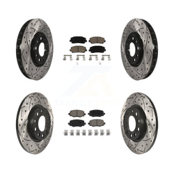 Front Rear Coated Drilled Slotted Disc Brake Rotors And Ceramic Pads Kit For 2015-2017 Chrysler 200 With 305mm Diameter Rotor KDC-100436