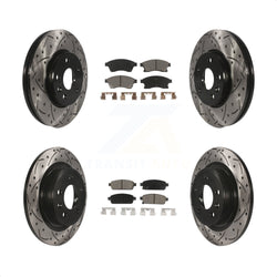 Front Rear Coated Drilled Slotted Disc Brake Rotors And Ceramic Pads Kit For 2013 Chevrolet Cruze With 292mm Diameter Rotor KDC-100474