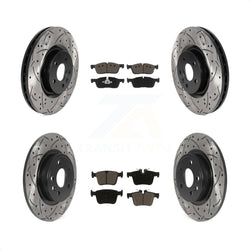 Front Rear Coated Drilled Slotted Disc Brake Rotors And Ceramic Pads Kit For Land Rover Discovery Sport Jaguar E-Pace KDC-100487