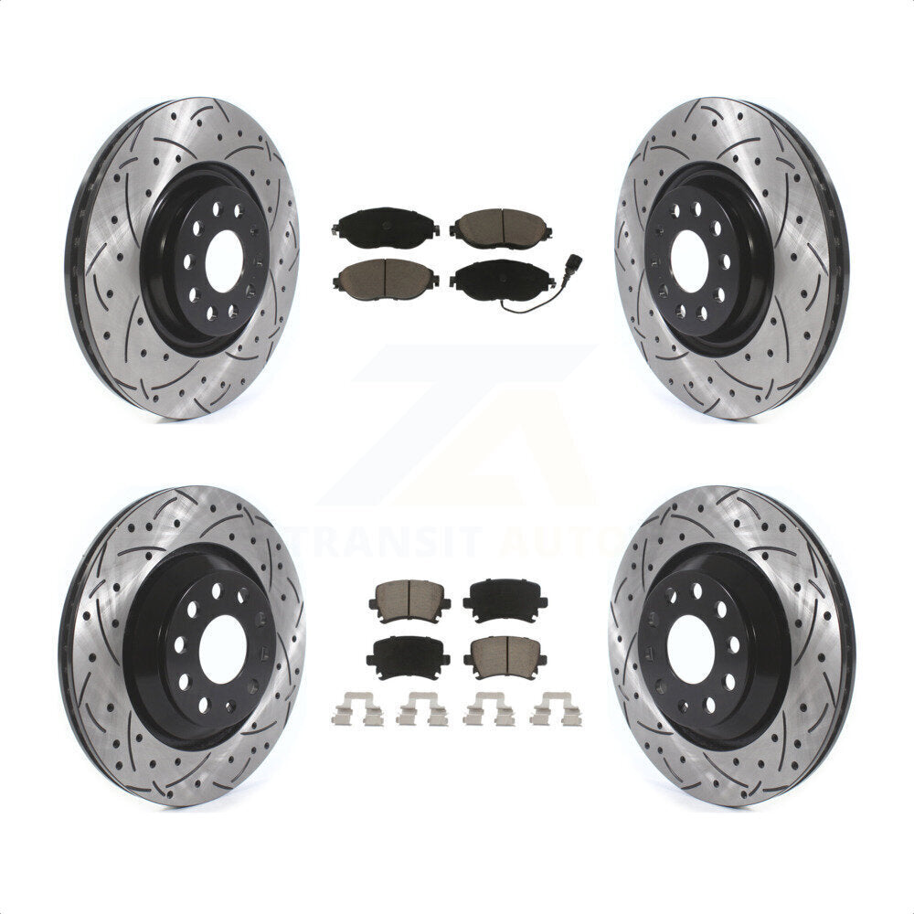 Front Rear Coated Drilled Slotted Disc Brake Rotors And Ceramic Pads Kit For Volkswagen GTI KDC-100490 by Transit Auto