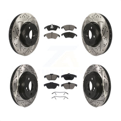 Front Rear Coated Drilled Slotted Disc Brake Rotors And Ceramic Pads Kit For Mercedes-Benz E350 C300 C350 KDC-100507