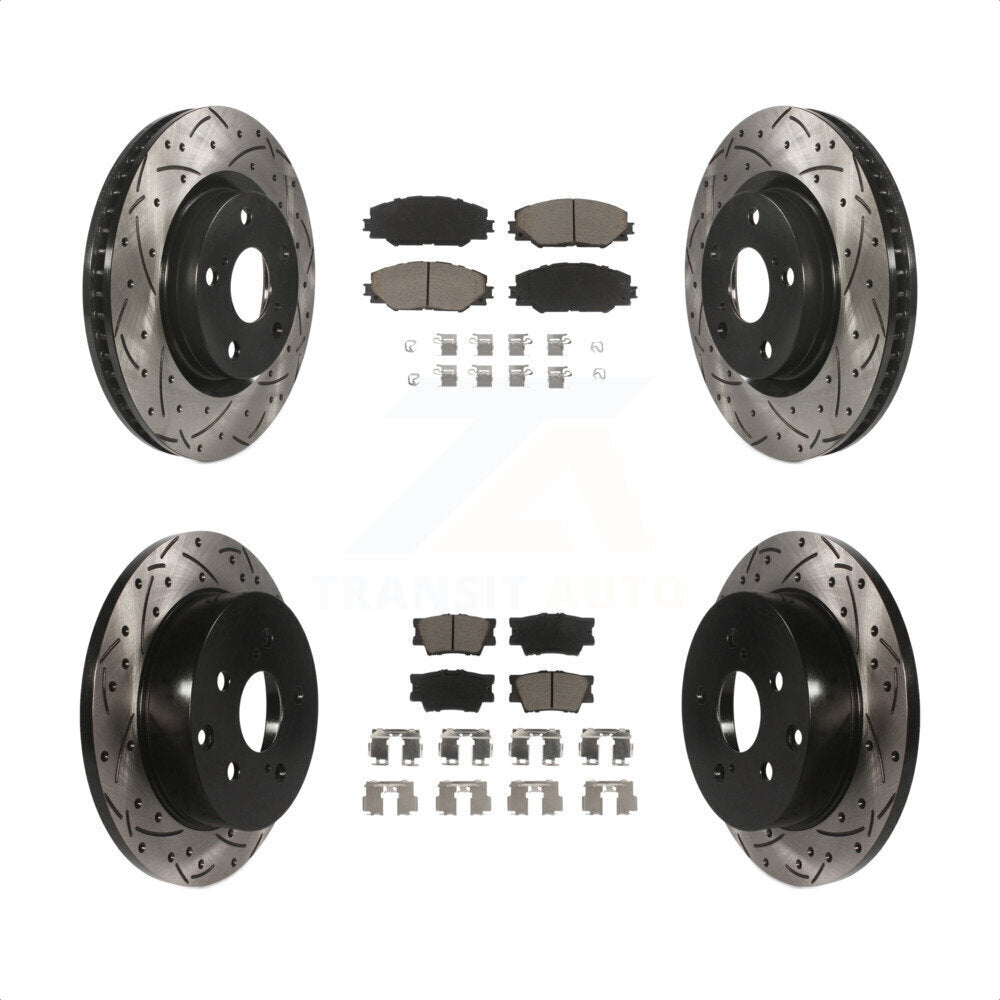 Front Rear Coated Drilled Slotted Disc Brake Rotors And Ceramic Pads Kit For Toyota RAV4 KDC-100514 by Transit Auto