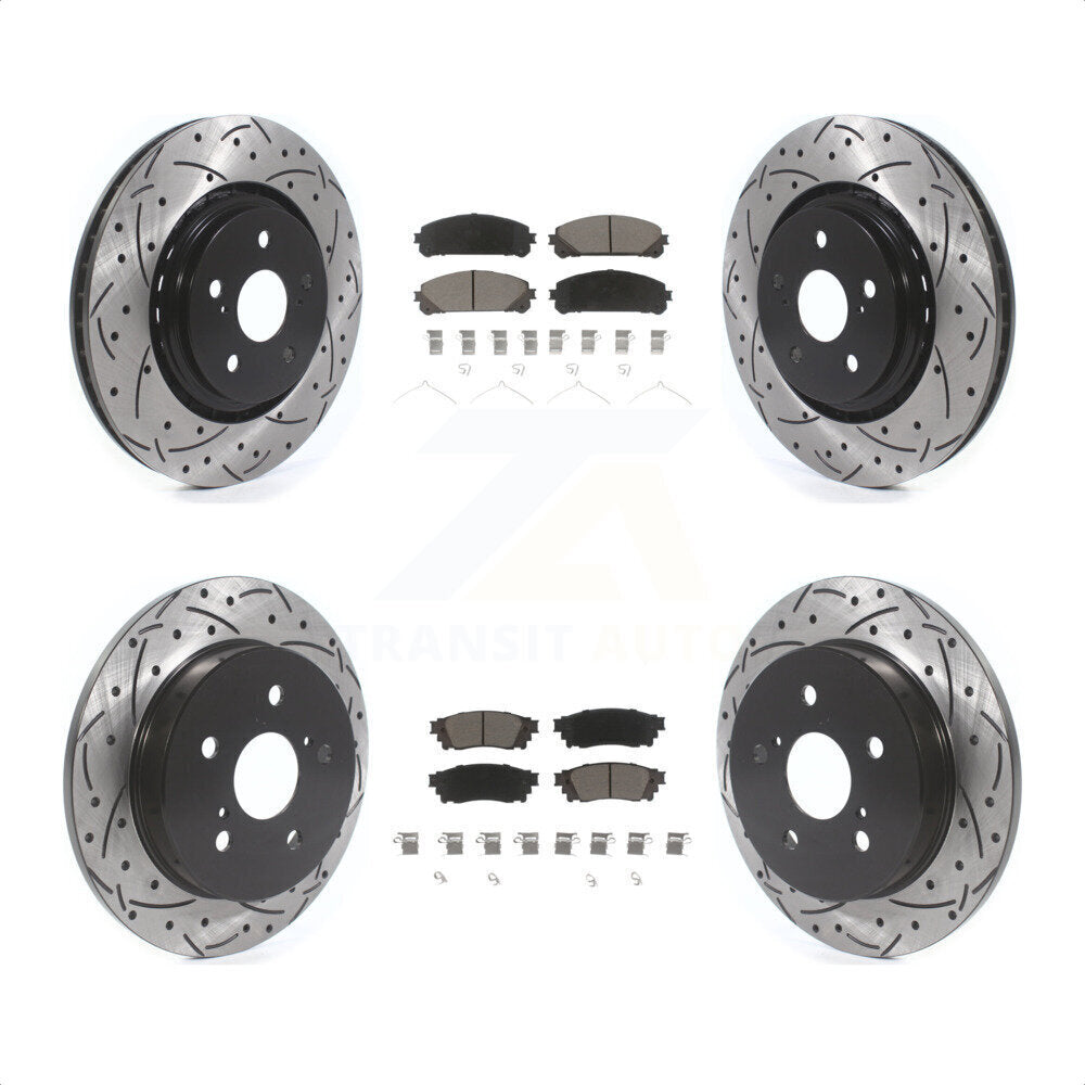 Front Rear Coated Drilled Slotted Disc Brake Rotors And Ceramic Pads Kit For Toyota Camry Avalon TRD KDC-100517 by Transit Auto