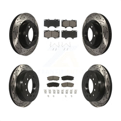 Front Rear Coated Drilled Slotted Disc Brake Rotors And Ceramic Pads Kit For Toyota 4Runner Lexus GX460 KDC-100519
