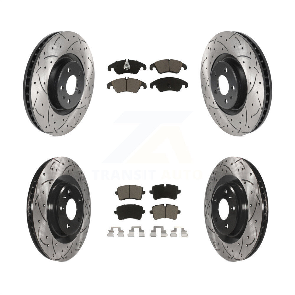 Front Rear Coated Drilled Slotted Disc Brake Rotors And Ceramic Pads Kit For Audi A6 KDC-100523 by Transit Auto