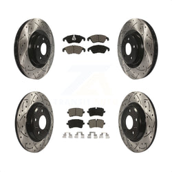 Front Rear Coated Drilled Slotted Disc Brake Rotors And Ceramic Pads Kit For 2013 Audi A6 With 345mm Diameter Rotor KDC-100527