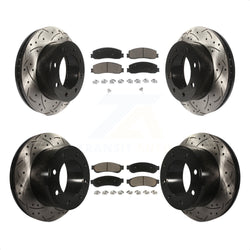 Front Rear Coated Drilled Slotted Disc Brake Rotors And Ceramic Pads Kit For Ford F-250 Super Duty F-350 With Single Wheels 4WD KDC-100530