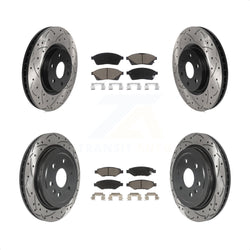 Front Rear Coated Drilled Slotted Disc Brake Rotors And Ceramic Pads Kit For Cadillac SRX Saab 9-4X KDC-100540