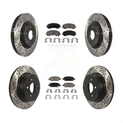 Front Rear Coated Drilled Slotted Disc Brake Rotors And Ceramic Pads Kit For 2016-2017 INFINITI QX50 KDC-100583