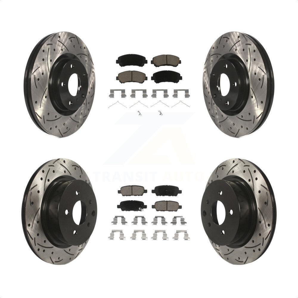 Front Rear Coated Drilled Slotted Disc Brake Rotors And Ceramic Pads Kit For Nissan Maxima KDC-100587 by Transit Auto