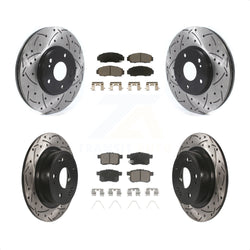 Front Rear Coated Drilled Slotted Disc Brake Rotors And Ceramic Pads Kit For Honda Accord Acura TSX KDC-100597