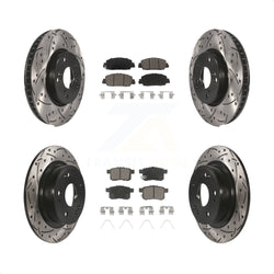 Front Rear Coated Drilled Slotted Disc Brake Rotors And Ceramic Pads Kit For Honda Accord KDC-100599