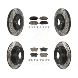 Front Rear Coated Drilled Slotted Disc Brake Rotors And Ceramic Pads Kit For Honda Accord KDC-100600