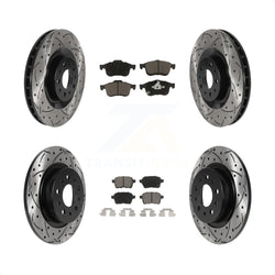 Front Rear Coated Drilled Slotted Disc Brake Rotors And Ceramic Pads Kit For 2014-2020 Fiat 500L KDC-100609