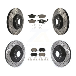 Front Rear Coated Drilled Slotted Disc Brake Rotors And Ceramic Pads Kit For 2009-2010 Volkswagen Passat CC With 312mm Diameter Rotor KDC-100614
