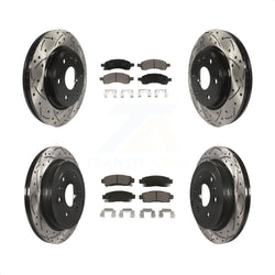 Front Rear Coated Drilled Slotted Disc Brake Rotors And Ceramic Pads Kit For Chevrolet Traverse GMC Acadia Buick Enclave Saturn Outlook Limited KDC-100619