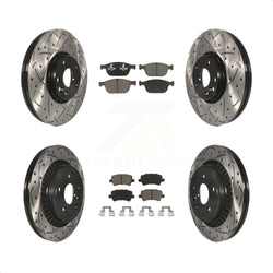 Front Rear Coated Drilled Slotted Disc Brake Rotors And Ceramic Pads Kit For 2010-2015 Volvo XC60 KDC-100623