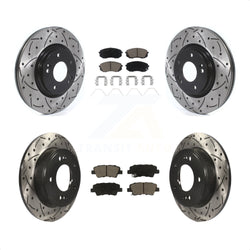 Front Rear Coated Drilled Slotted Disc Brake Rotors And Ceramic Pads Kit For Kia Soul Forte KDC-100629