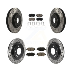 Front Rear Coated Drilled Slotted Disc Brake Rotors And Ceramic Pads Kit For 2017-2018 Kia Soul EV KDC-100636