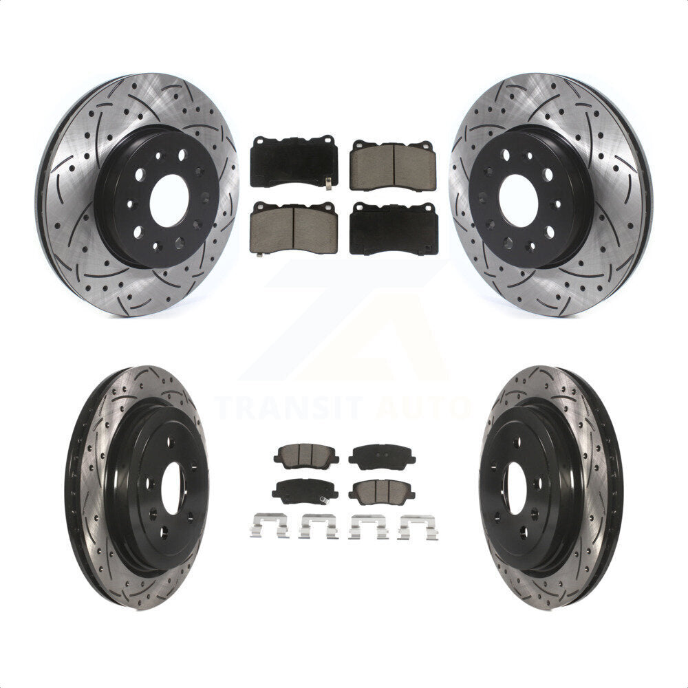 Front Rear Coated Drilled Slotted Disc Brake Rotors And Ceramic Pads Kit For Cadillac CTS KDC-100641 by Transit Auto