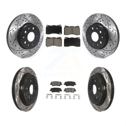 Front Rear Coated Drilled Slotted Disc Brake Rotors And Ceramic Pads Kit For Cadillac CTS KDC-100641