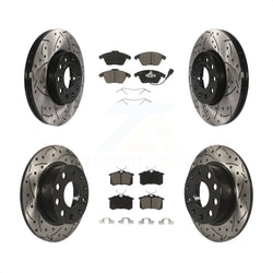 Front Rear Coated Drilled Slotted Disc Brake Rotors And Ceramic Pads Kit For Volkswagen Jetta Beetle KDC-100642