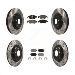Front Rear Coated Drilled Slotted Disc Brake Rotors And Ceramic Pads Kit For 2009-2010 Audi Q5 With 345mm Diameter Rotor KDC-100661