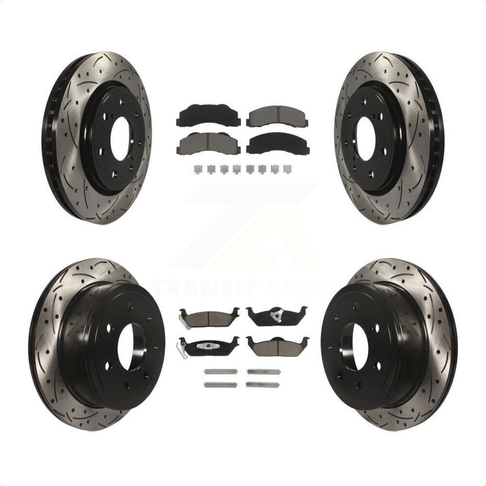 Front Rear Coated Drilled Slotted Disc Brake Rotors And Ceramic Pads Kit For 2010-2011 Ford F-150 With 7 Lug Wheels KDC-100674 by Transit Auto