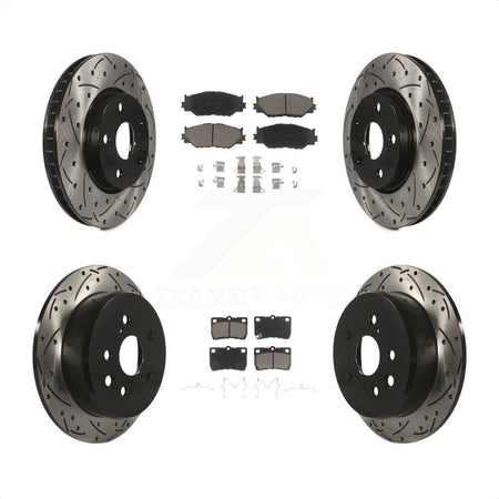 Front Rear Coated Drilled Slotted Disc Brake Rotors And Ceramic Pads Kit For Lexus IS250 KDC-100681 by Transit Auto